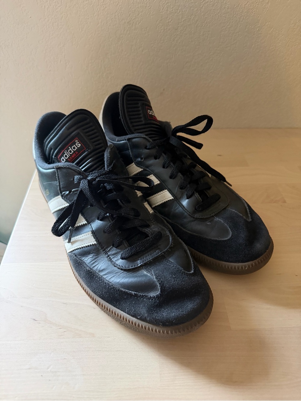 Adidas Men's Black Samba Leather Sneakers with Gum Sole